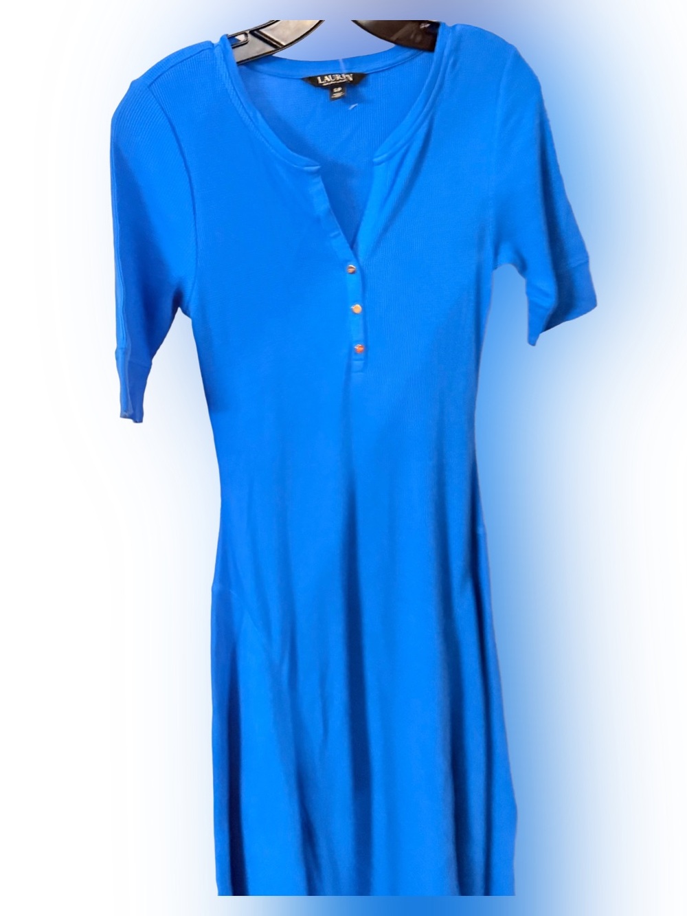 Lauren Ralph Lauren Women’s Henley Dress Ribbed Knit Blue Midi Sz S/P NEW